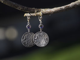 Eulen-Münze aus Silber mit echten eingefassten Amethyst-Edelsteinen, Nr. A6
