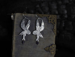 Die kleine Eule - Ohrringe mit Amethystenperlen, aus Silber Nr. 1313