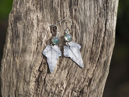 Efeublatt-Ohrringe mit Moosachat-Edelsteinen, aus Silber Nr. A92