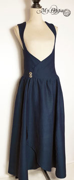 Robe steampunk sous poitrine bleue bretelles T.L, robe medieval croisée longue avec bretelles