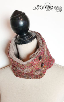 Tour de cou tissu baroque boho retro en jacquard doublé fausse fourrure snood