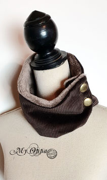 Tour de cou velours côtelé marron chocolat steampunk doublé fausse fourrure