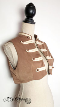 veston ouvert court sans manche steampunk camel avec galon et boutons T.M
