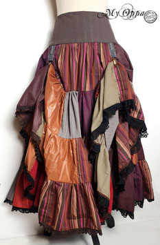 Jupe longue steampunk bohème patchwork marron rouge