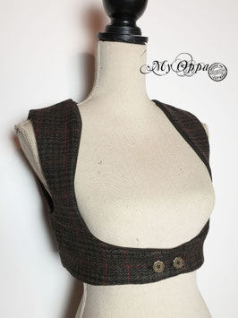 Gilet court steampunk sous poitrine laine carreaux M