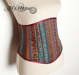 Serre taille large steampunk Brocart doré/rouge/bleu  M/L