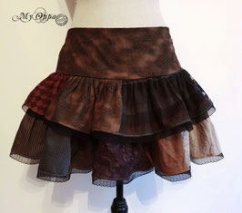 Jupe patchwork steampunk courte marron T.42