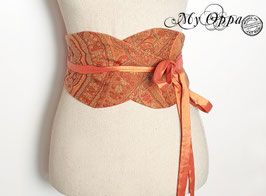 Ceinture kimono jacquard orange marron