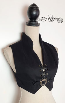 gilet court poitrine noir steampunk boheme coton avec laçage et bouche sous poitrine