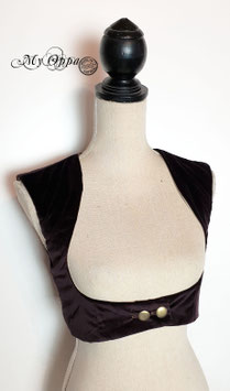 Gilet court steampunk boheme sous poitrine velours marron chocolat avec boutons laiton