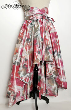 Jupe doube face rose/blanc/gris  élégante avec la ceinture obi