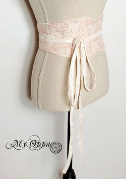 Ceinture kimono réversible rose poudré/beige