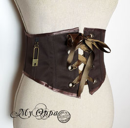 Serre taille Steampunk gros oeillets devant, corset pirate laçage devant dos marron, ceinture medieval