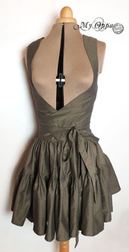 (réservée pour Chiara) Robe courte Steampunk kaki en coton croisée sous poitrine avec nouage M/L