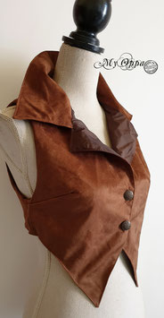 Gilet 2 boutons suedine marron grand col steampunk taille M