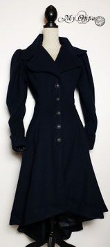 Manteau grand col laine steampunk bleu foncé
