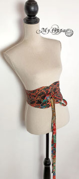 Ceinture kimono obi réversible noir/rouge tissu japonais  M/L (réservé pour Chiara)