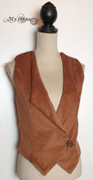 Gilet lutin 2 des bois avec crochet feuilles vêtement femme veston velours côtelé marron camel steampunk