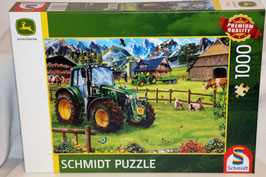Puzzle 1000 Teile John Deere 6120 M "Alpenvorland mit Traktoren"