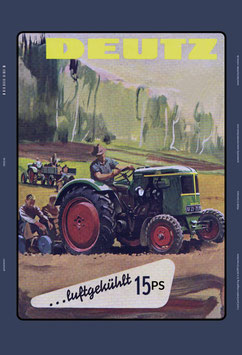 Blechschild Deutz Diesel Schlepper luftgekühlt mit Kartoffelgraber 20x30 cm