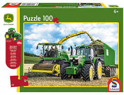 Puzzle John Deere 6195M und Feldhäcksler 8500i mit Siku Traktor