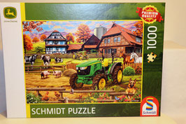 Puzzle 1000 Teile John Deere 5050E mit Bauernhof