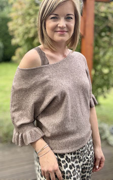 Feinstrick-Pullover mit Volant-Ärmeln *TAUPE