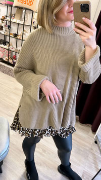 Oversize-Pullover mit Schlitz *TAUPE