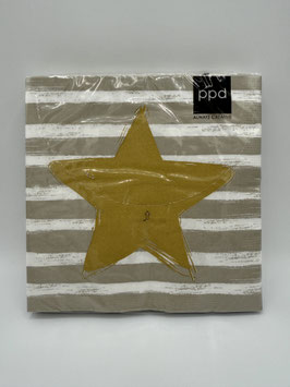 PPD taupe-weiss gestreifte Weihnachtliche Servietten *GOLDEN STAR