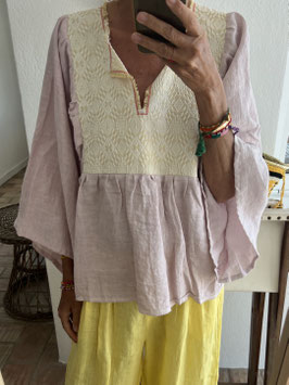 TINA PinkYellow Linen Blouse