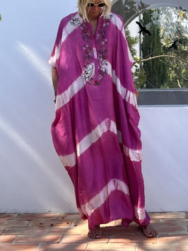 Fuchsia Silk Kaftan Tie-Dye Floral Fantasy