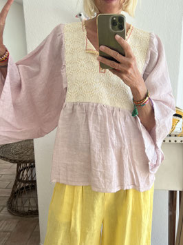 TINA PinkYellow Linen Blouse