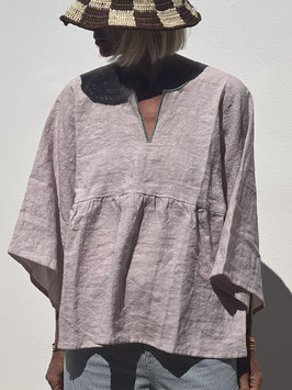 TINA PinkGreen Linen Blouse