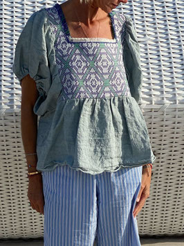 oops SOLD GreenBlue Linen Blouse