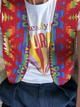 Short Vest Beaded Red