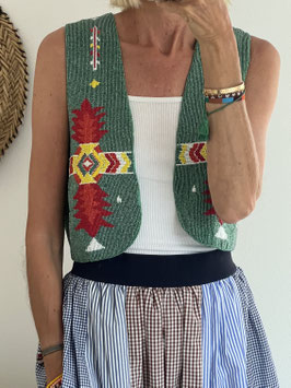 Short Vest Beaded Green