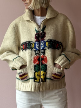 oops SOLD VINTAGE - 1960s Totem Pole Cowichan Cardigan