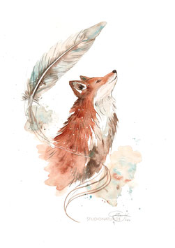 Fuchs mit Feder
