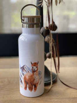 Trinkflasche mit Alpakamotiv 1 / Bambusdeckel