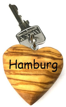 Schlüsselanhänger 3D-Herzform aus Olivenholz 4,5 x 4,5 cm