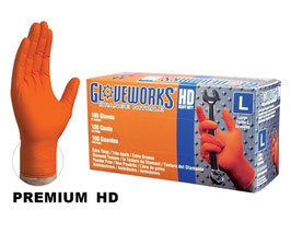 Heavy Duty, Powder Free, Orange Nitrile Gloves