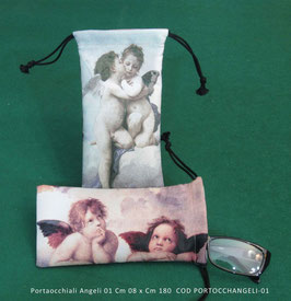Tapestry bag with cord puller for glasses, Raffaello Angels