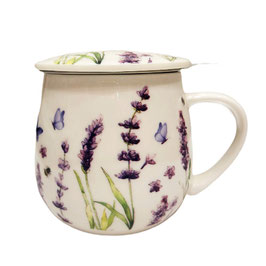 Taza con filtro infusor MARIPOSAS Y LAVANDAS ¡Nuevo!
