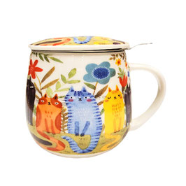 Taza con filtro infusor GATOS EN JARDÍN ¡Nuevo!