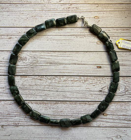 Moosachat Kette mit rechteckigen Steinen, 12 x 7 mm, 42 cm  lang mit silberfarbigem Karabiner Verschluss - ohne Deko