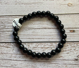Obsidian schwarz Kugel Armband, Kugeln 6 mm Durchmesser, 17 cm, elastisch Stretchband - ohne Deko