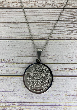 Pentagramm Edelstahl Anhänger, silberfarbig,  35 x 25 mm einschließlich Anhängeöse, mit Kette 45 cm