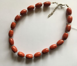 Schaumkoralle rot Kette, Ovale Perlen 20 x 12 mm, 42 cm mit 5 cm Verlängerung, silberfarbiger Karabiner-Verschluss