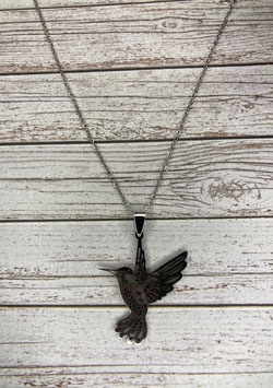 Kolibri Edelstahlanhänger, silberfarbig, 50 x 40 mm, mit Kette 50 cm