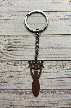 Dreifach-Mond-Göttin-Halskette, Edelstahl, Schlüsselanhänger 45  x 20  mm, Pentagramm, Wicca, Gesamtlänge Schlüsselanhänger 11 cm